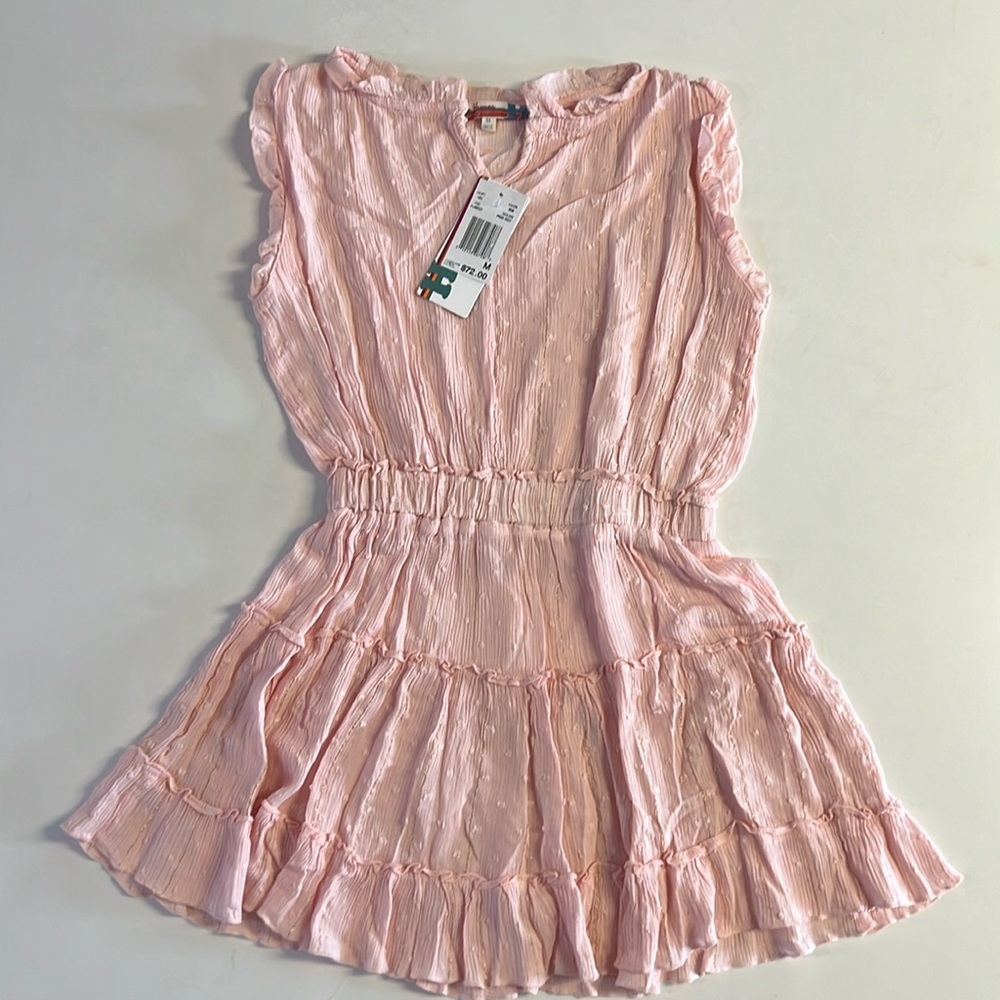 *Vintage Havana Ruffle Dress Girls' M Pink Dot Split Neck Smocked Waist Pullover